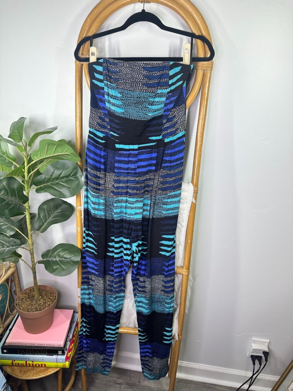 Mara Hoffman Printed Strapless Blue and Black Jumpsuit sz 8